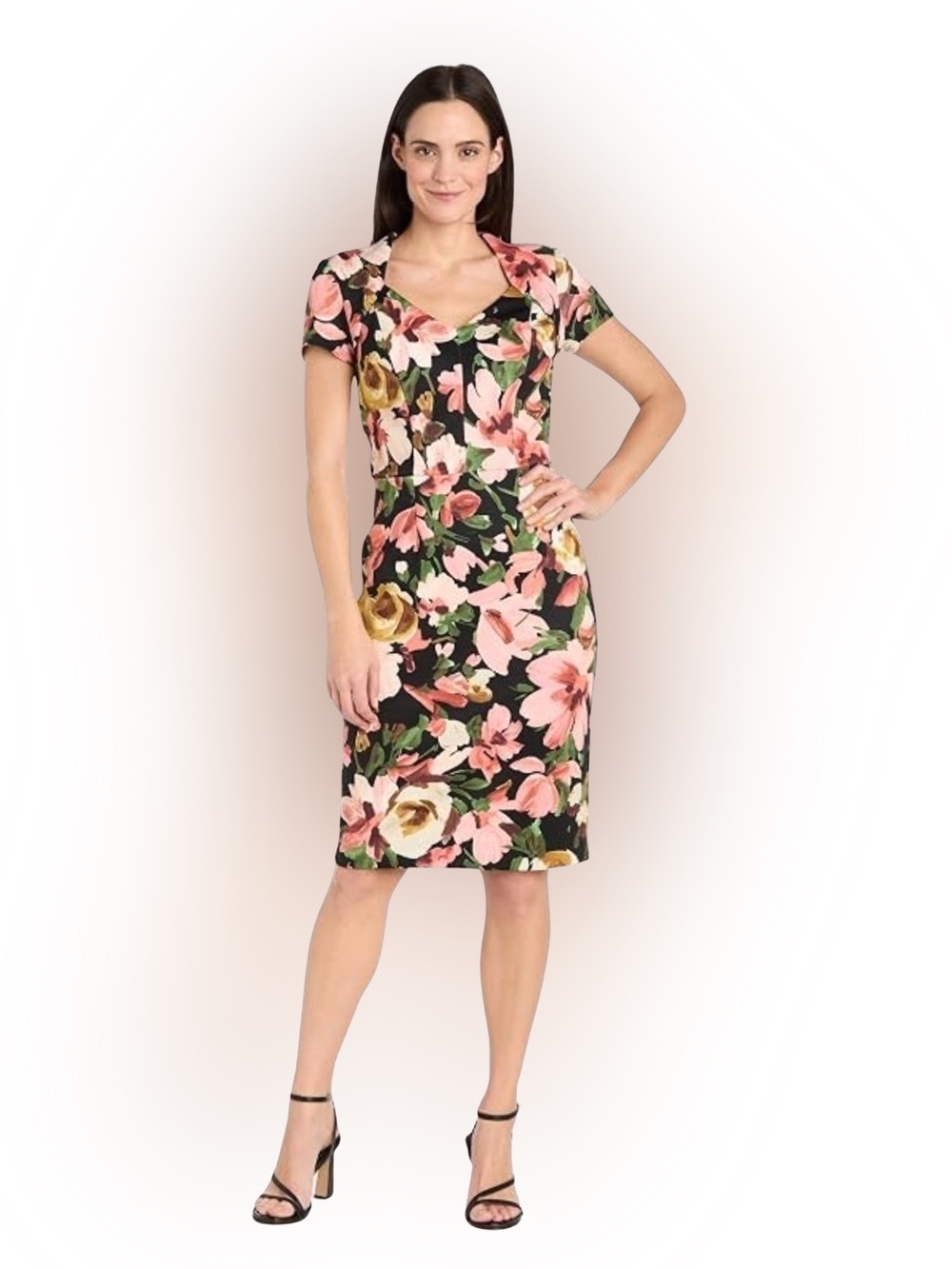 RM RichardWomen’s Fit And Flare Essence Sheath Dress Black Multi Floral Sz 14 W